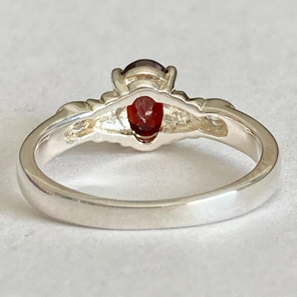 Vintage Silver Red Garnet Stone Solitaire Cocktail Ring 6 8 9 Plated Victorian - Picture 10 of 12
